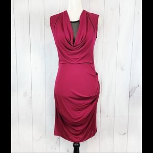 Cut25 by Yigal Azrouel Drape Mesh Neck Pink Dress